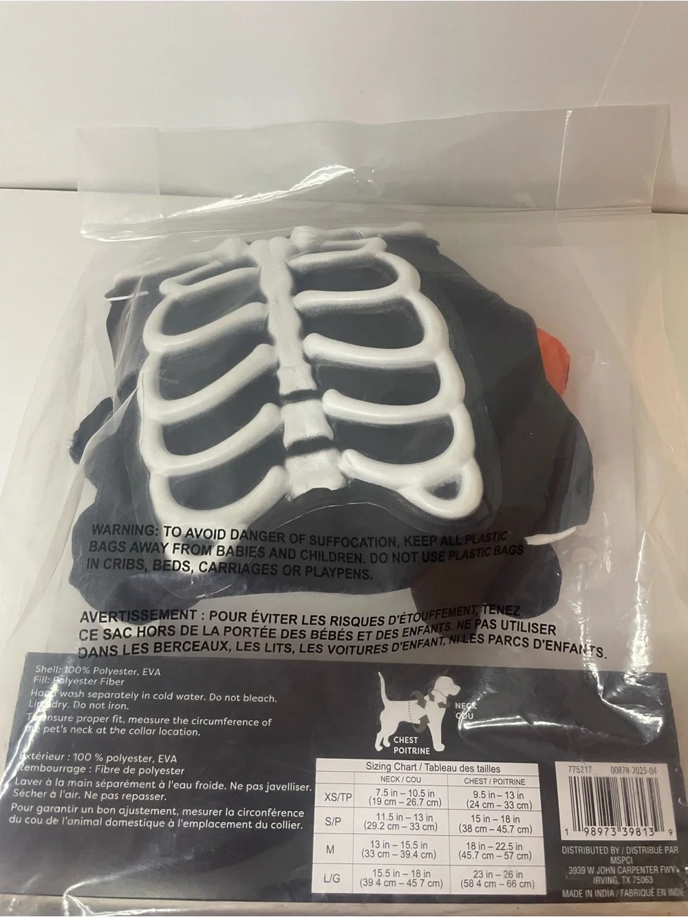 Black Skeleton Halloween Dog Costume with White Bones and Pumpkin,Size Small